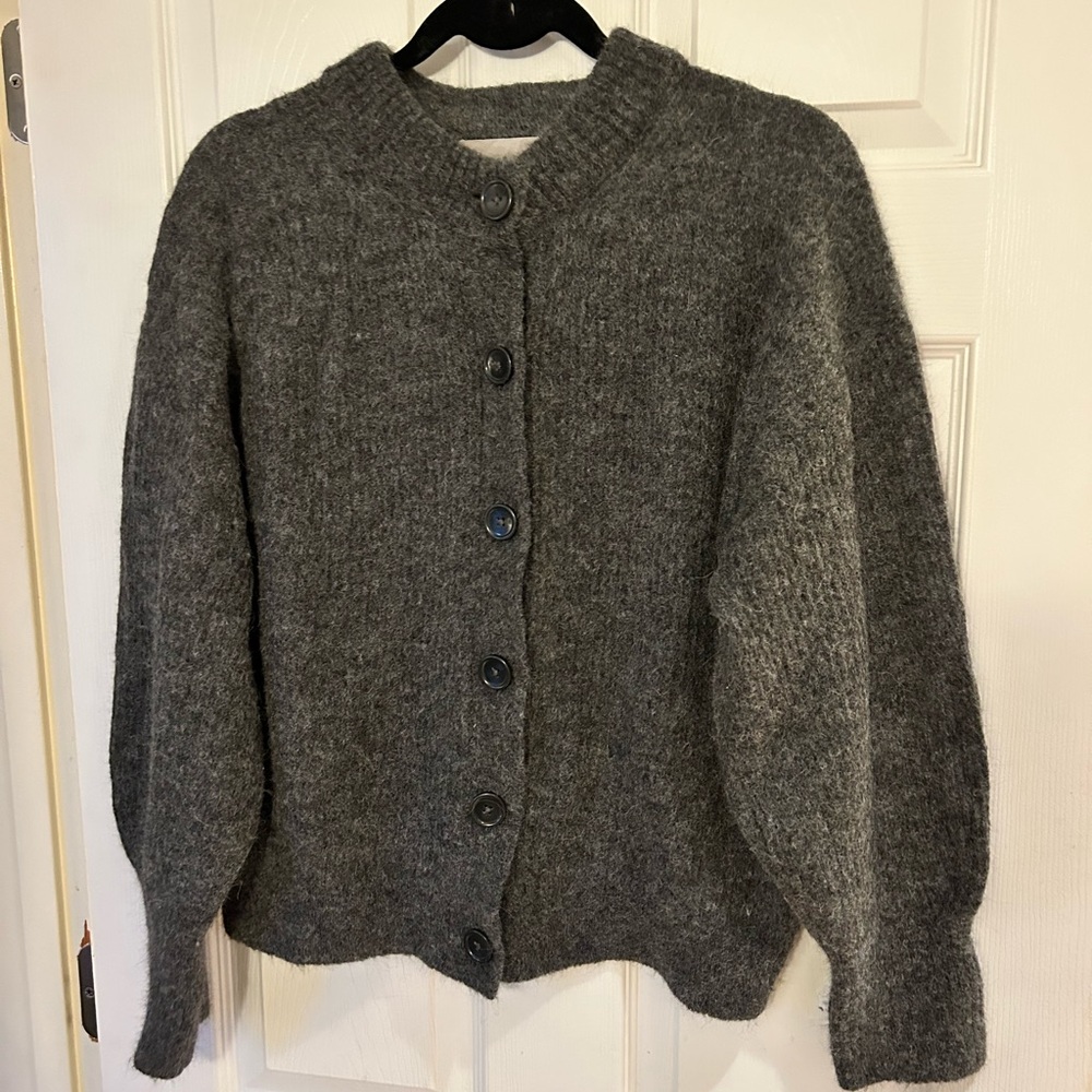 Everlane Charcoal Gray Button-Front Wool Blend Cardigan